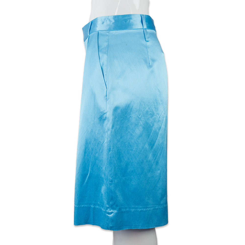 Staud High Waisted Blue Satin Shorts