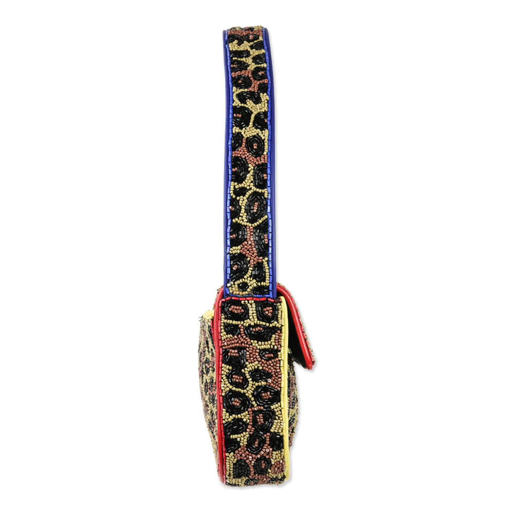 STAUD Tommy Beaded Leopard Shoulder Bag