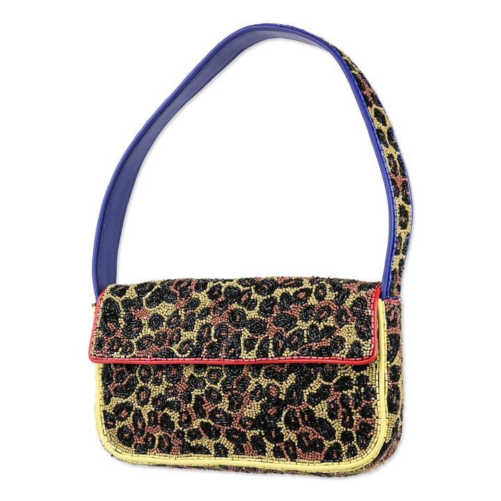 STAUD Tommy Beaded Leopard Shoulder Bag