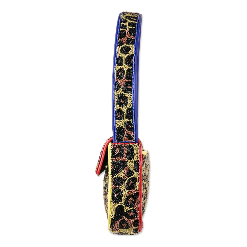 STAUD Tommy Beaded Leopard Shoulder Bag