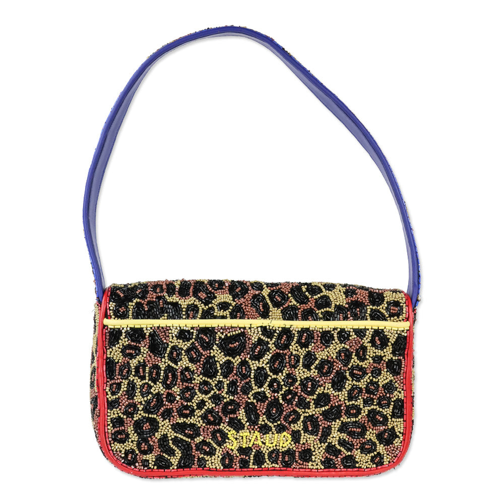 STAUD Tommy Beaded Leopard Shoulder Bag