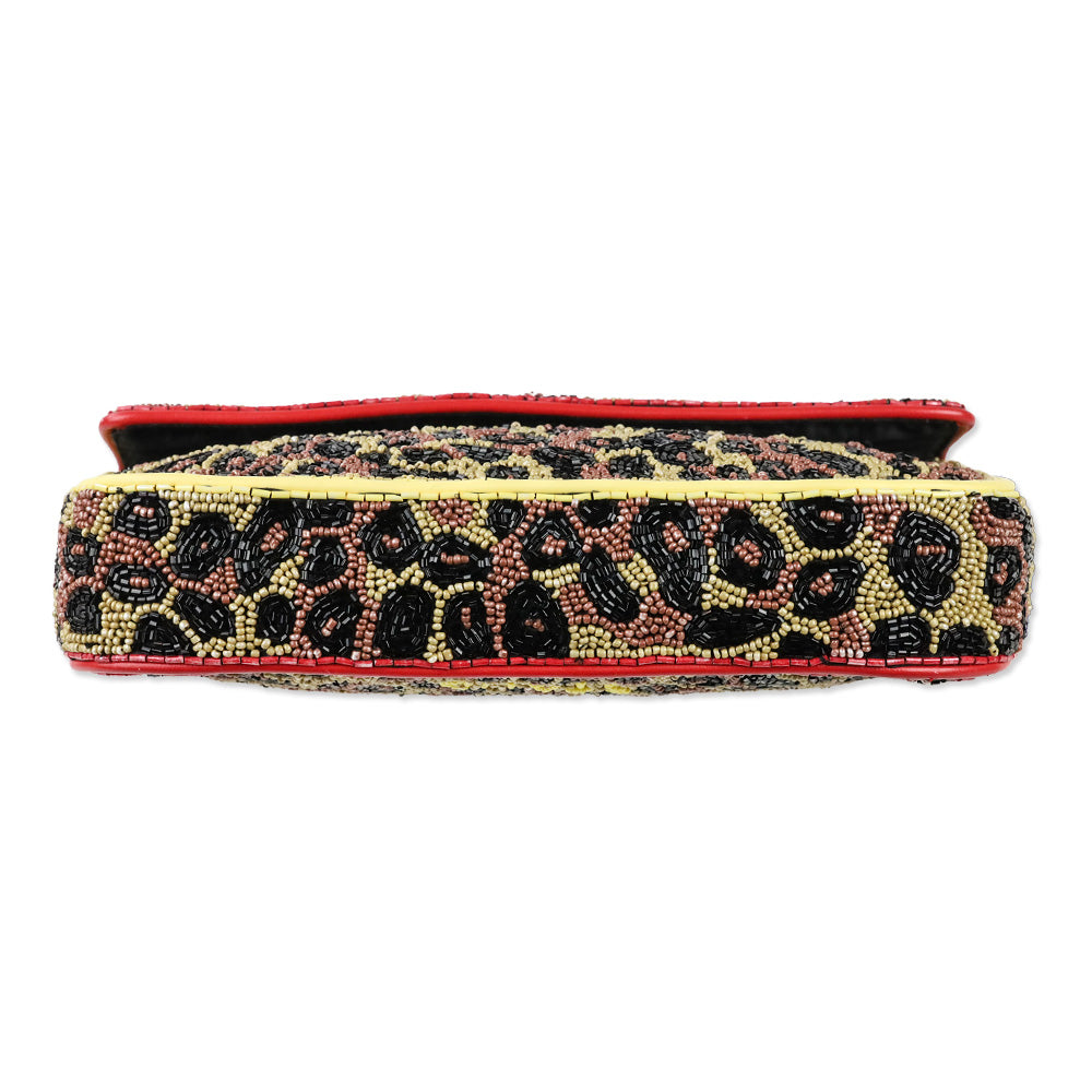 STAUD Tommy Beaded Leopard Shoulder Bag
