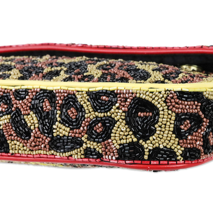 STAUD Tommy Beaded Leopard Shoulder Bag