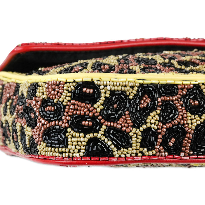 STAUD Tommy Beaded Leopard Shoulder Bag
