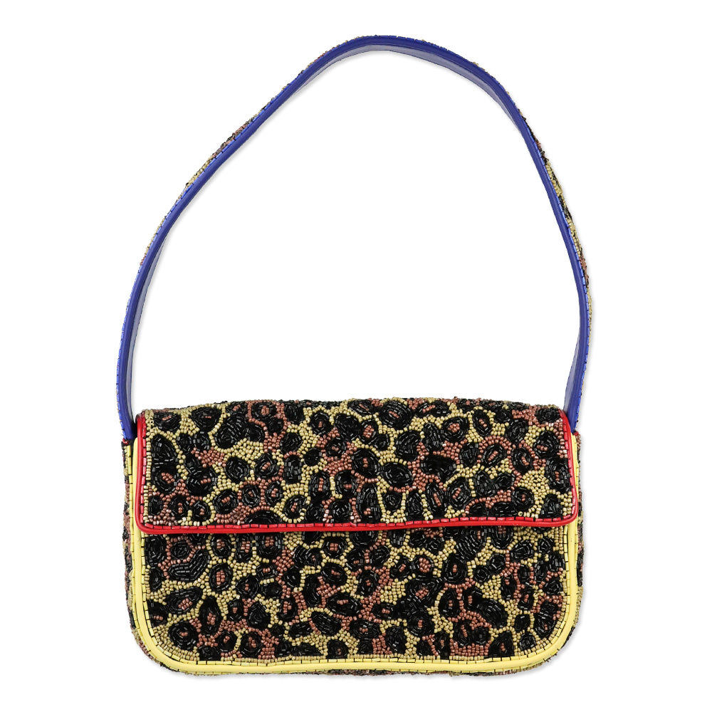 STAUD Tommy Beaded Leopard Shoulder Bag