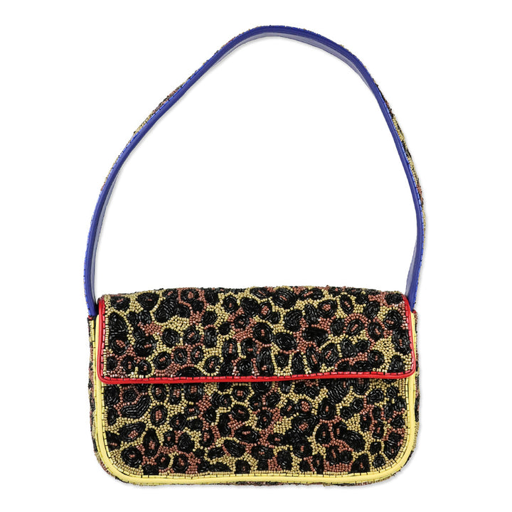 STAUD Tommy Beaded Leopard Shoulder Bag
