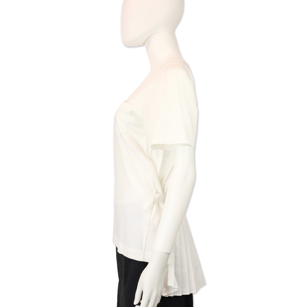 Sacai White Cotton Pleated Back Belted Waist T-Shirt