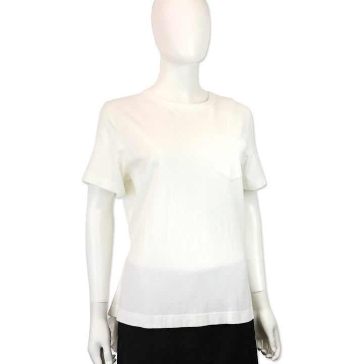 Sacai White Cotton Pleated Back Belted Waist T-Shirt