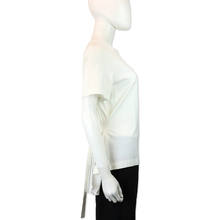 Sacai White Cotton Pleated Back Belted Waist T-Shirt
