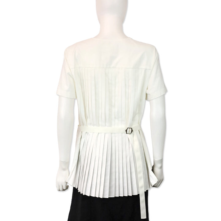 Sacai White Cotton Pleated Back Belted Waist T-Shirt