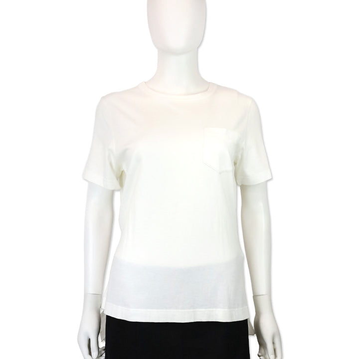 Sacai White Cotton Pleated Back Belted Waist T-Shirt