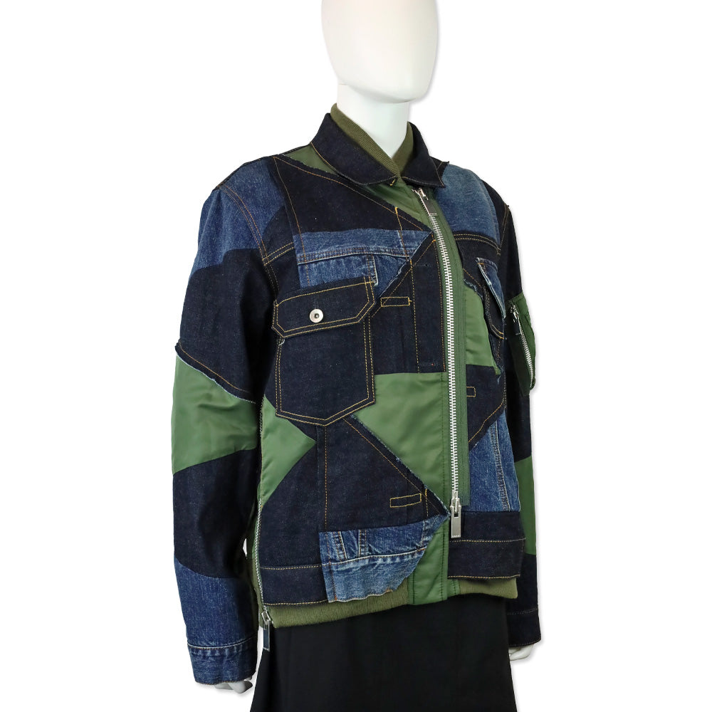 Sacai x Hank Willis Thomas Blue/Khaki Patchwork Bomber Jacket