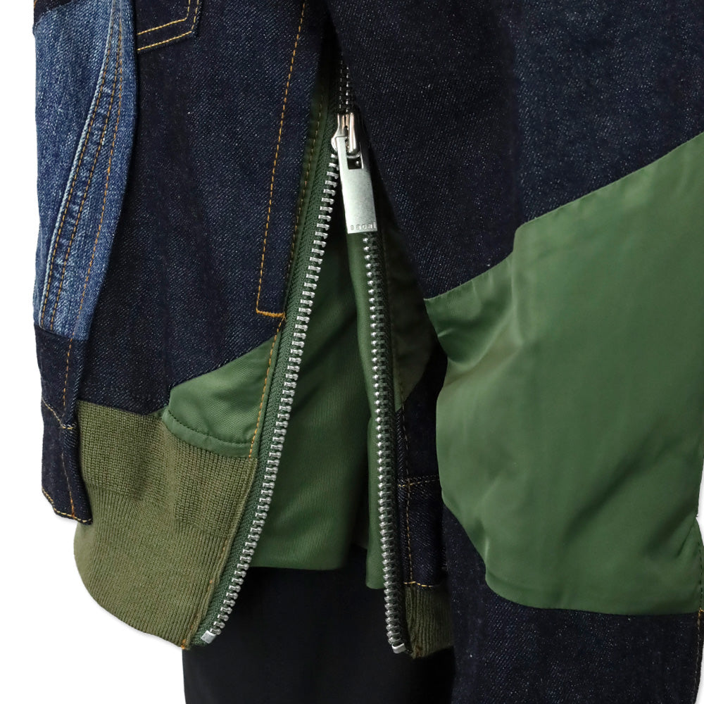 Sacai x Hank Willis Thomas Blue/Khaki Patchwork Bomber Jacket