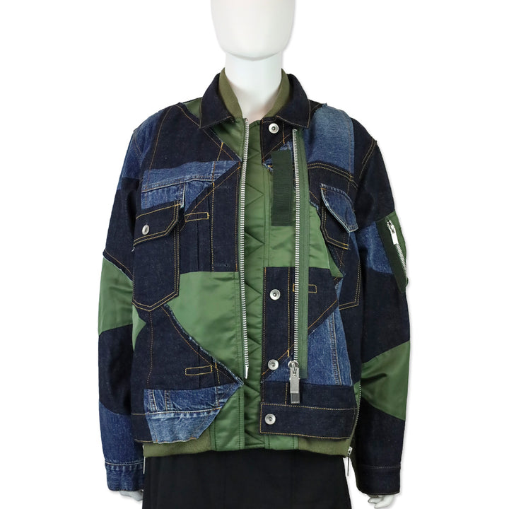 Sacai x Hank Willis Thomas Blue/Khaki Patchwork Bomber Jacket