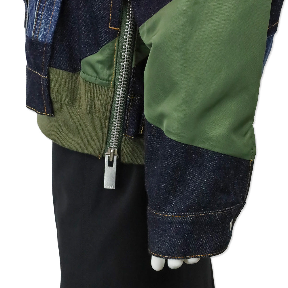 Sacai x Hank Willis Thomas Blue/Khaki Patchwork Bomber Jacket
