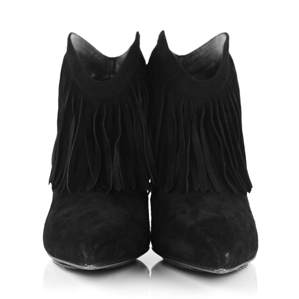 Saint Laurent Black Suede Fringe Boots