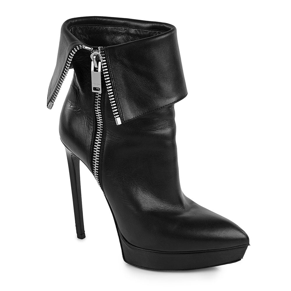 Saint Laurent Black Leather Zipper High Heel Ankle Boots