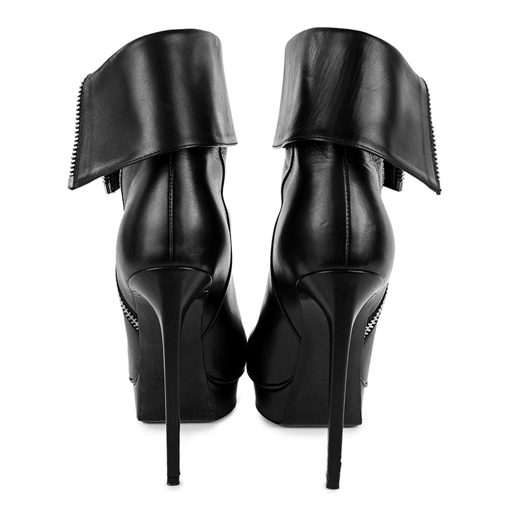 Saint Laurent Black Leather Zipper High Heel Ankle Boots
