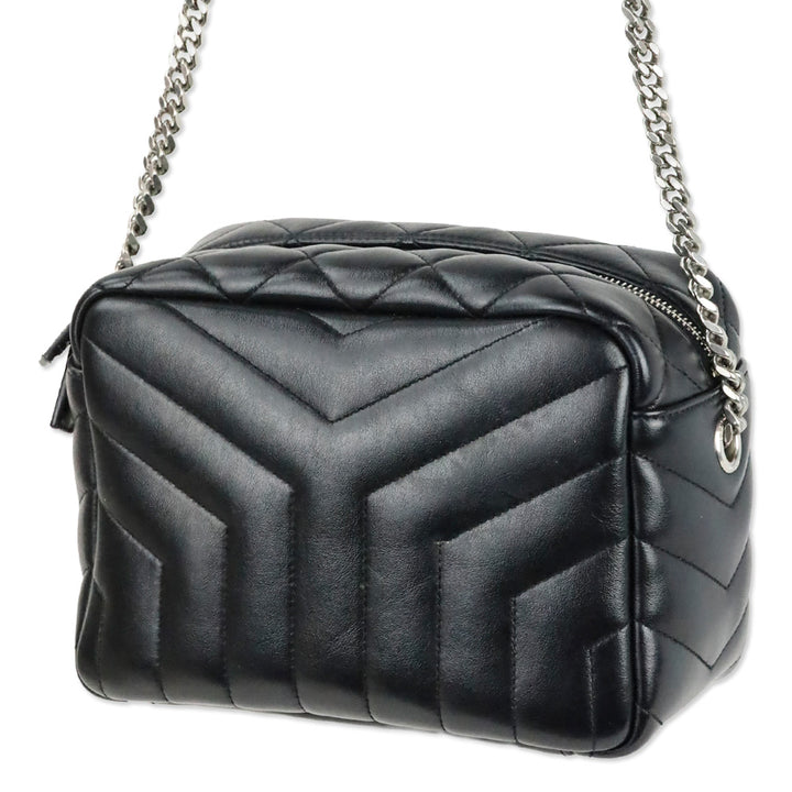 Saint Laurent Black Calfskin Y Quilted Monogram Small Loulou Bowling Bag