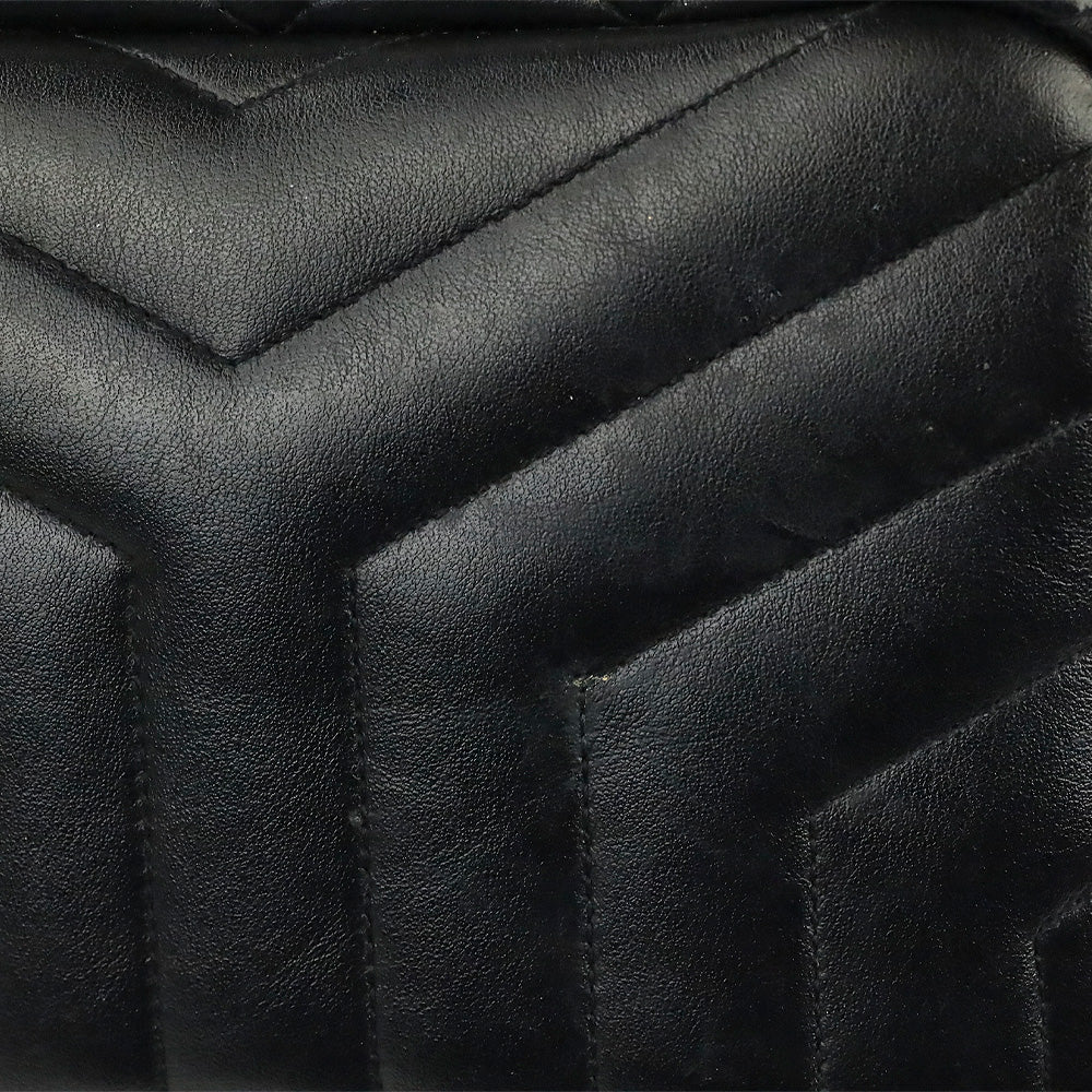 Saint Laurent Black Calfskin Y Quilted Monogram Small Loulou Bowling Bag
