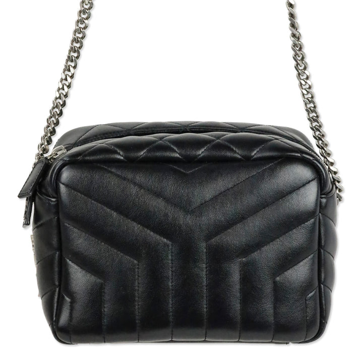 Saint Laurent Black Calfskin Y Quilted Monogram Small Loulou Bowling Bag