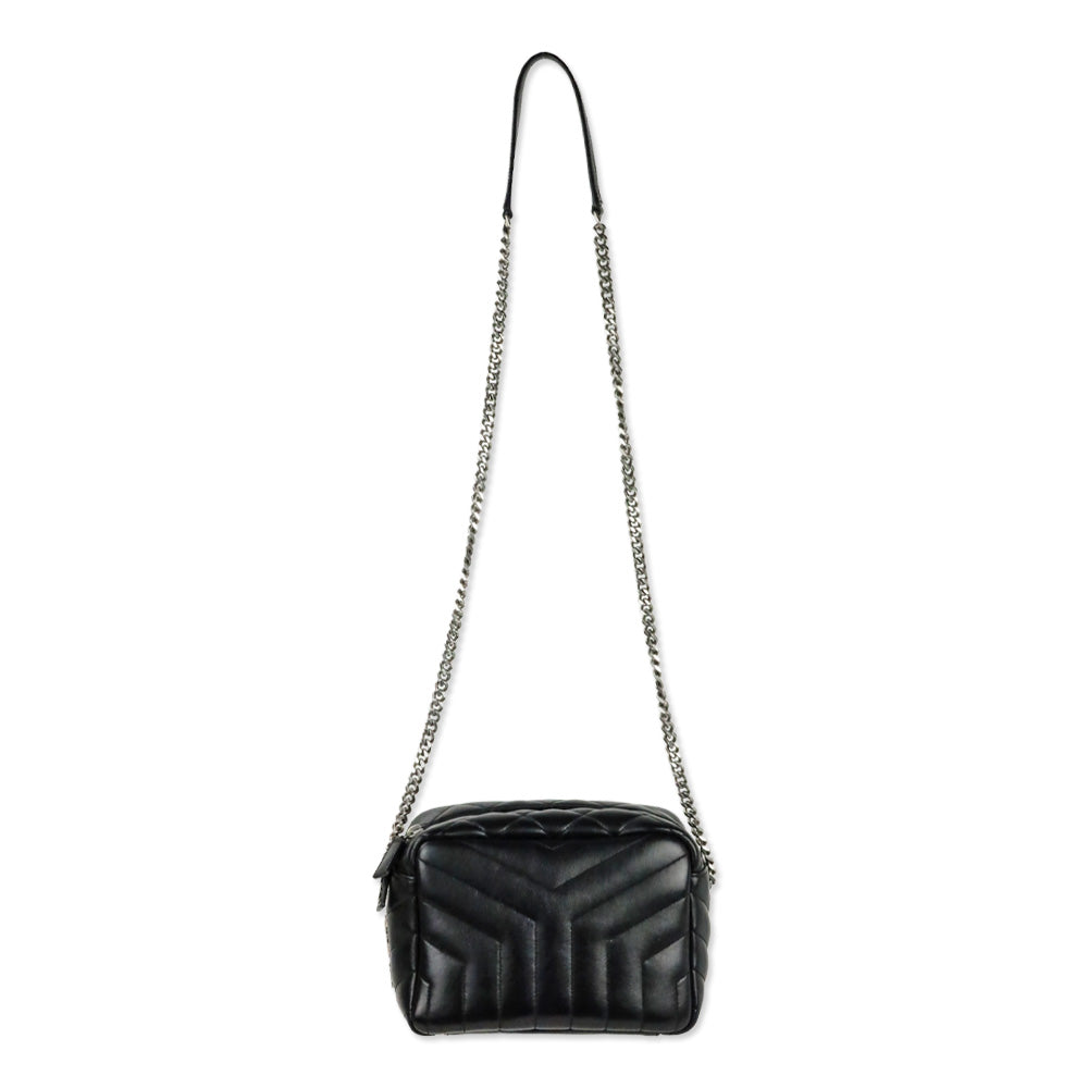 Saint Laurent Black Calfskin Y Quilted Monogram Small Loulou Bowling Bag