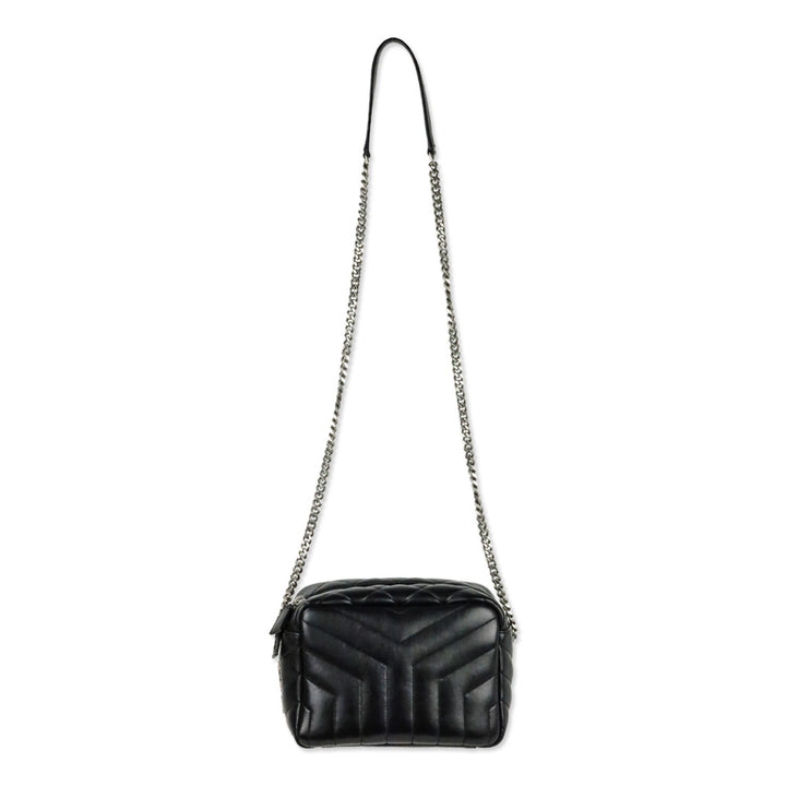 Saint Laurent Black Calfskin Y Quilted Monogram Small Loulou Bowling Bag