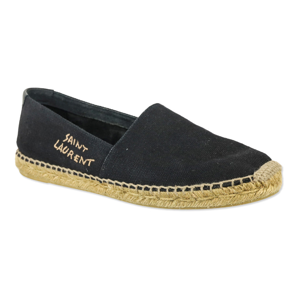 Saint Laurent Black Canvas Signature Slip-On Espadrilles