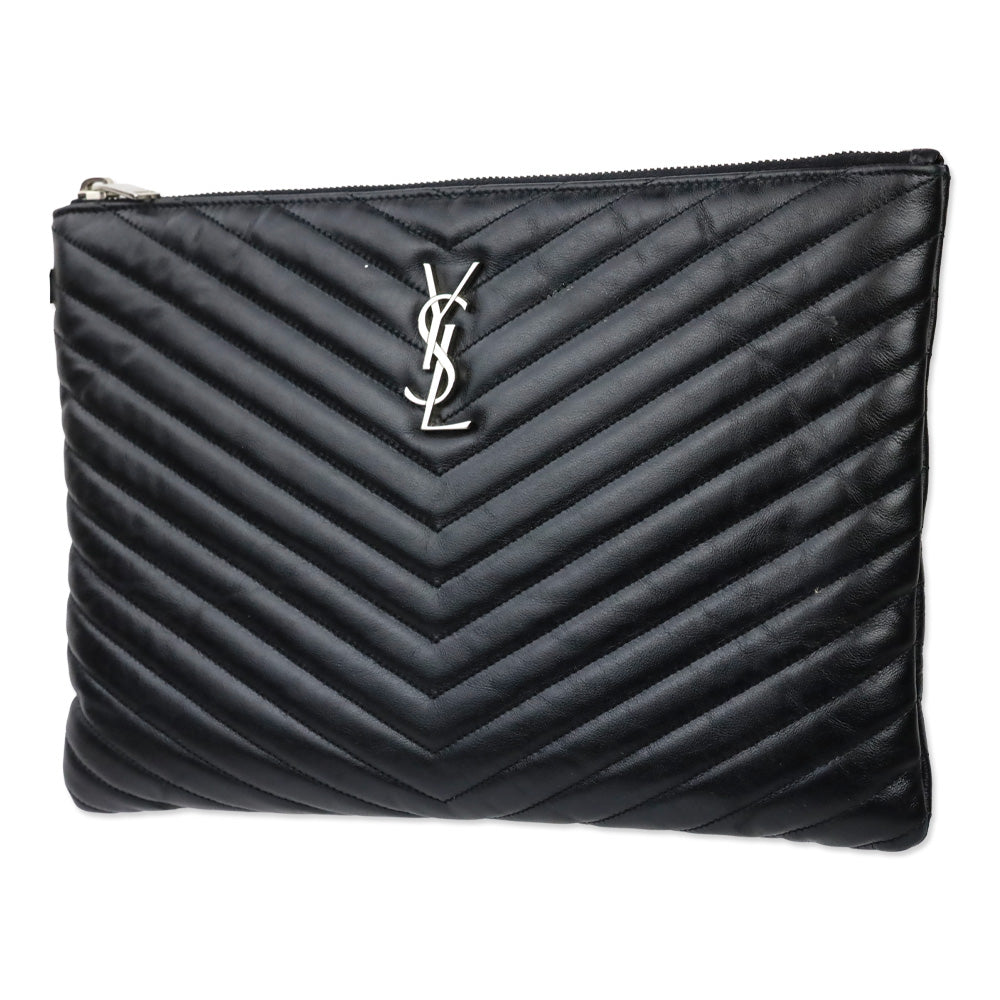 Saint Laurent Black Chevron Matelassé Nappa Cassandre Clutch