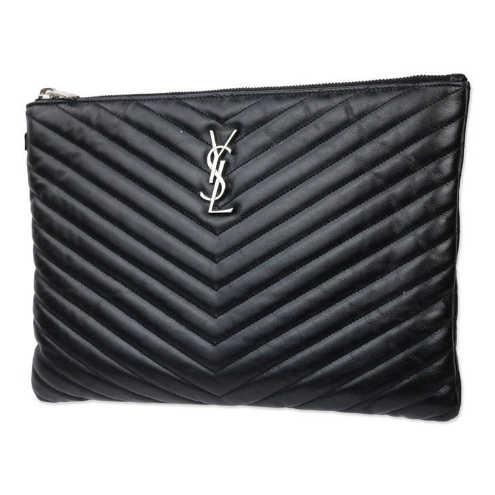 Saint Laurent Black Chevron Matelassé Nappa Cassandre Clutch