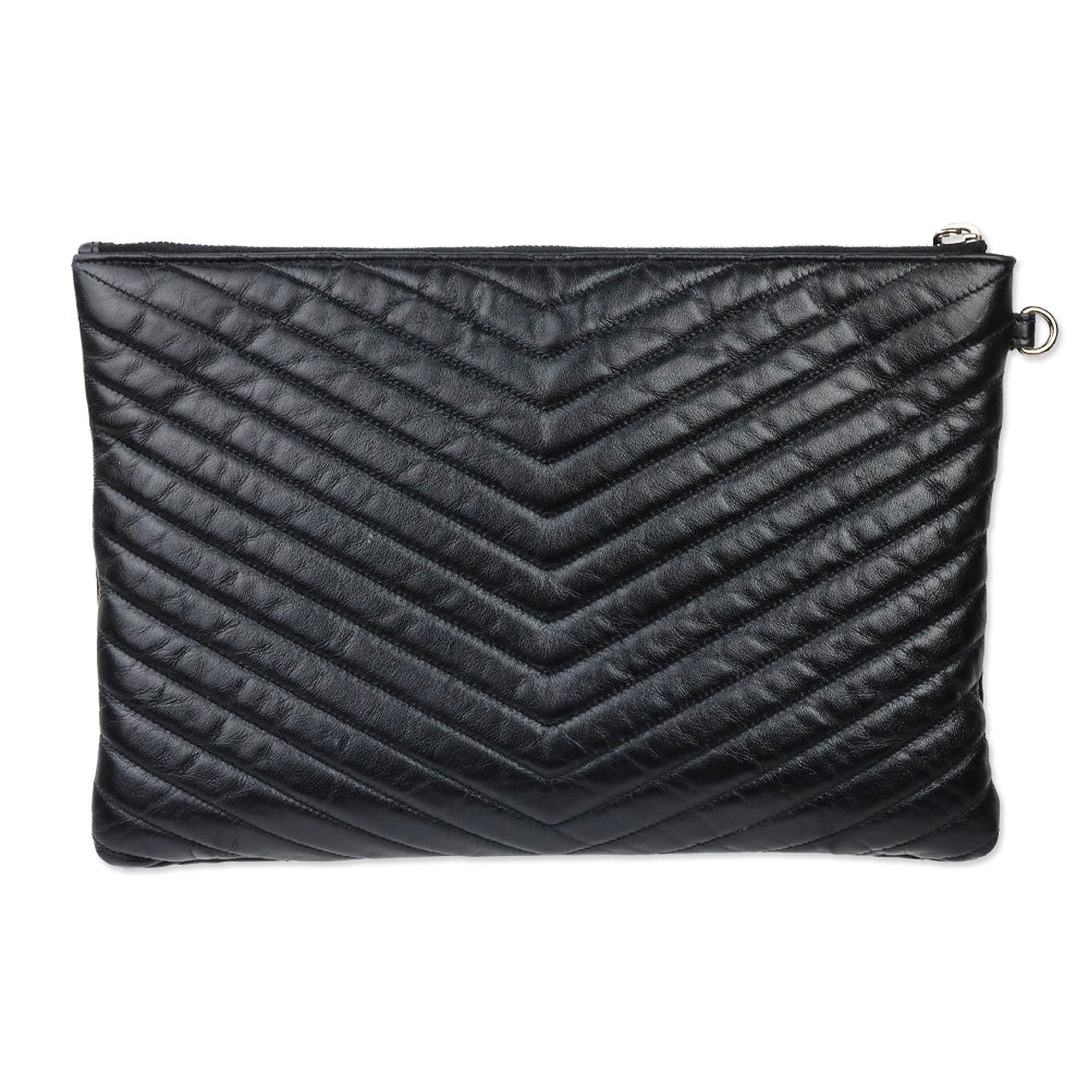 Saint Laurent Black Chevron Matelassé Nappa Cassandre Clutch