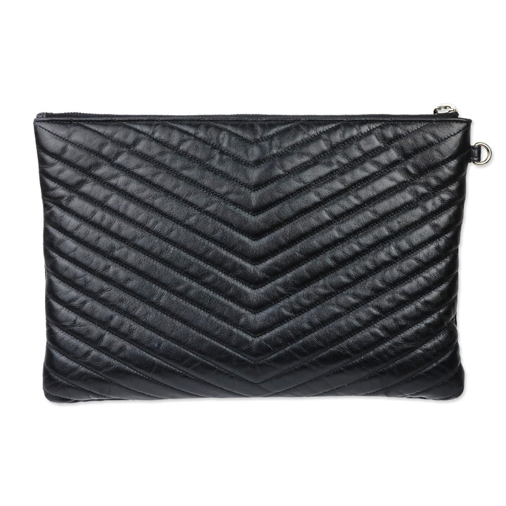 Saint Laurent Black Chevron Matelassé Nappa Cassandre Clutch