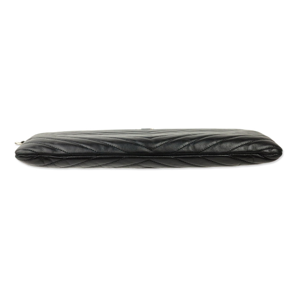 Saint Laurent Black Chevron Matelassé Nappa Cassandre Clutch