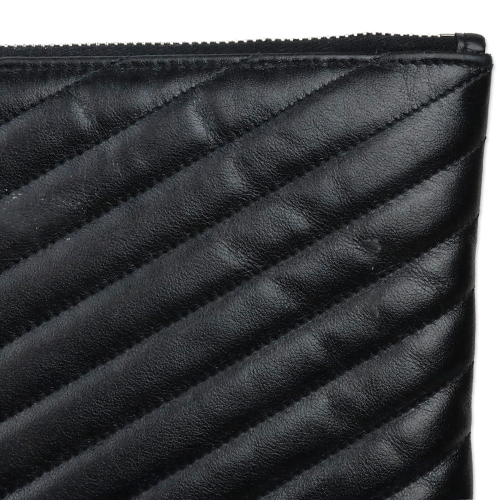 Saint Laurent Black Chevron Matelassé Nappa Cassandre Clutch