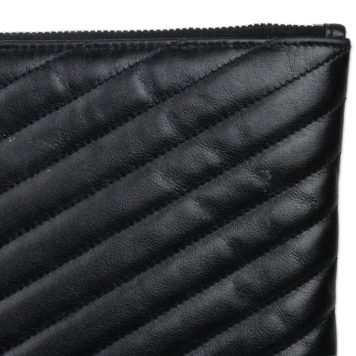 Saint Laurent Black Chevron Matelassé Nappa Cassandre Clutch