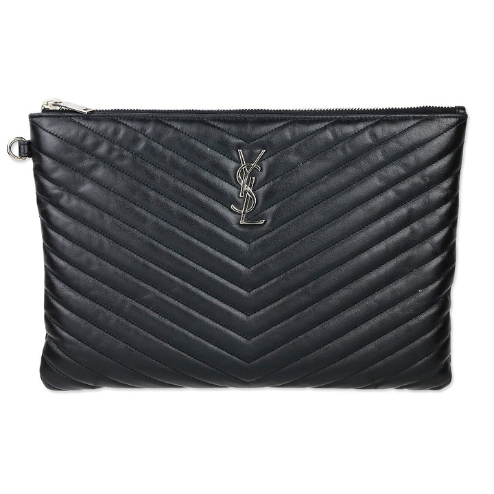 Saint Laurent Black Chevron Matelassé Nappa Cassandre Clutch