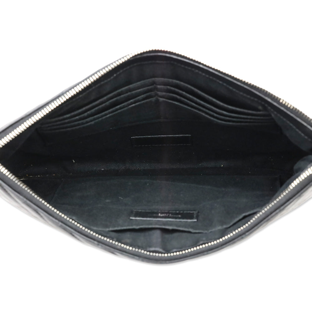 Saint Laurent Black Chevron Matelassé Nappa Cassandre Clutch