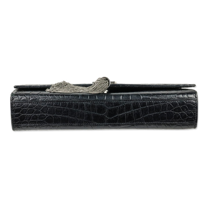 Saint Laurent Black Crocodile-Embossed Leather Silver Tassel Medium Kate Shoulder Bag