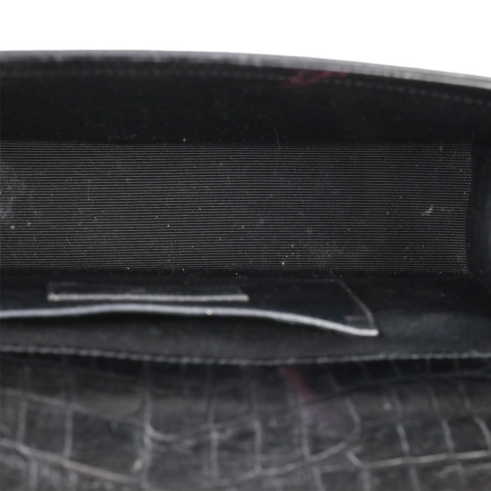 Saint Laurent Black Crocodile-Embossed Leather Silver Tassel Medium Kate Shoulder Bag