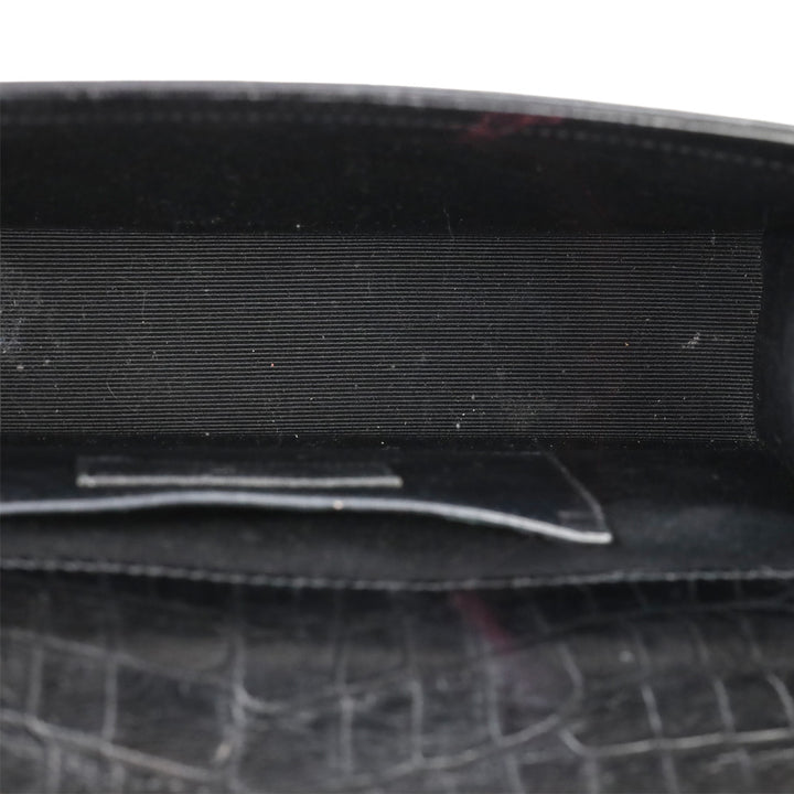 Saint Laurent Black Crocodile-Embossed Leather Silver Tassel Medium Kate Shoulder Bag