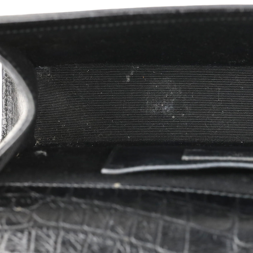 Saint Laurent Black Crocodile-Embossed Leather Silver Tassel Medium Kate Shoulder Bag