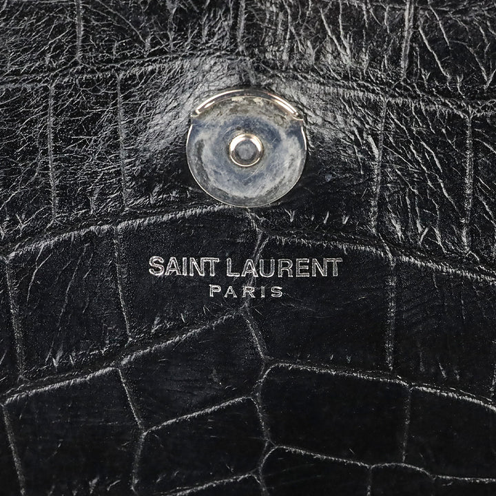 Saint Laurent Black Crocodile-Embossed Leather Silver Tassel Medium Kate Shoulder Bag