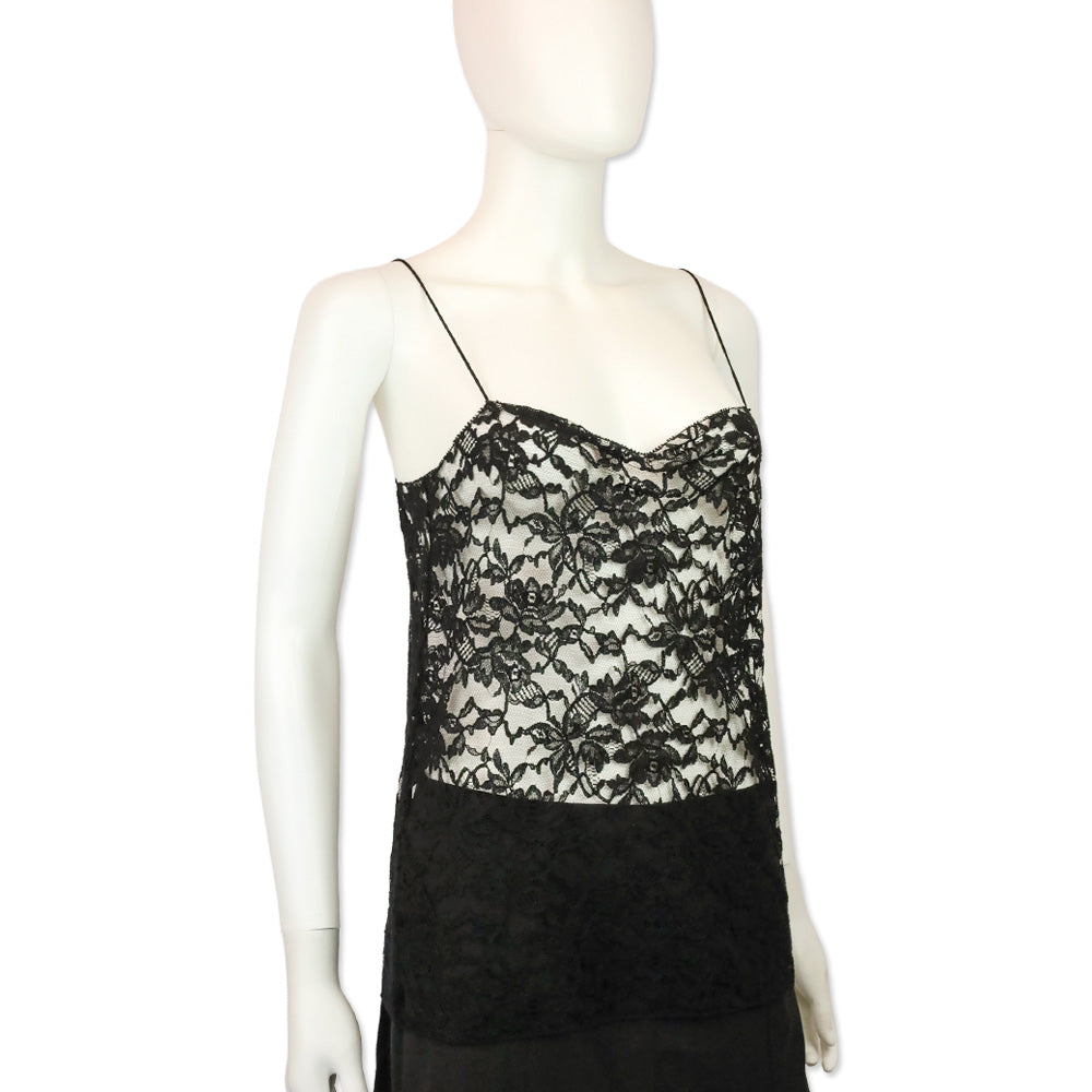 Saint Laurent Black Floral Lace Camisole Tank Top