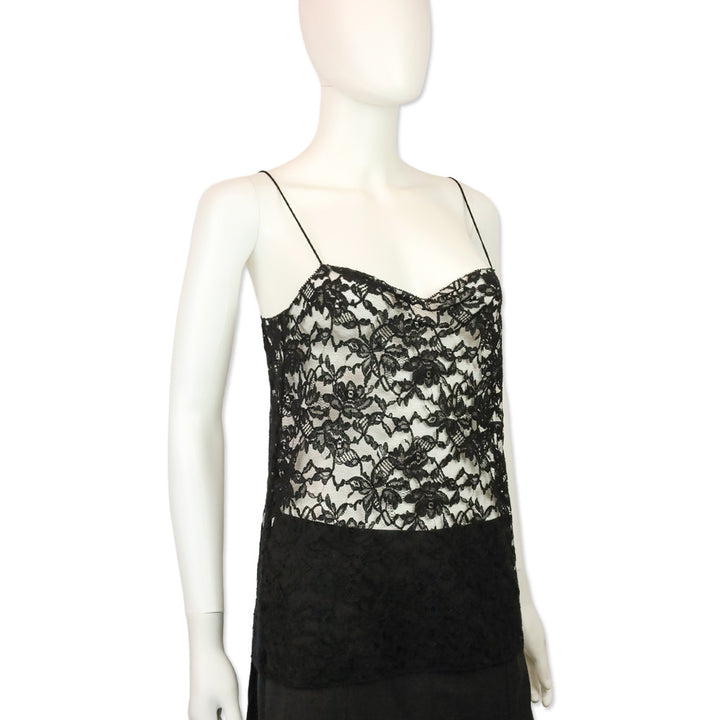 Saint Laurent Black Floral Lace Camisole Tank Top
