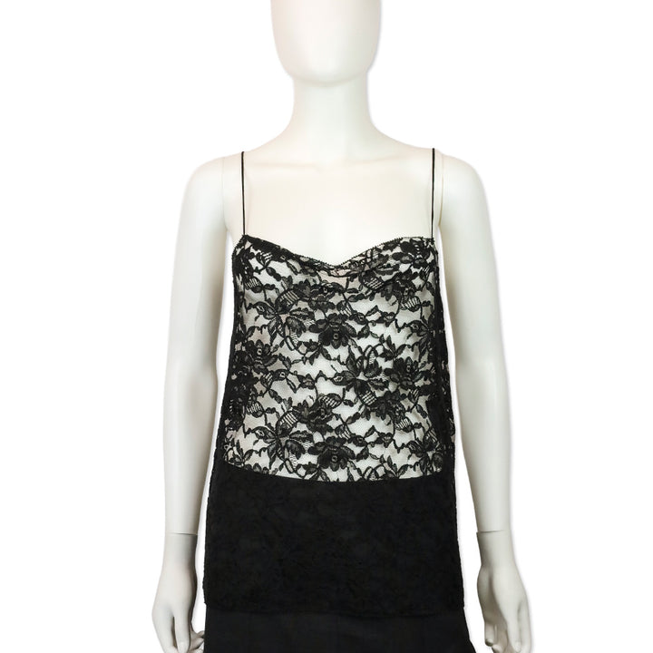 Saint Laurent Black Floral Lace Camisole Tank Top