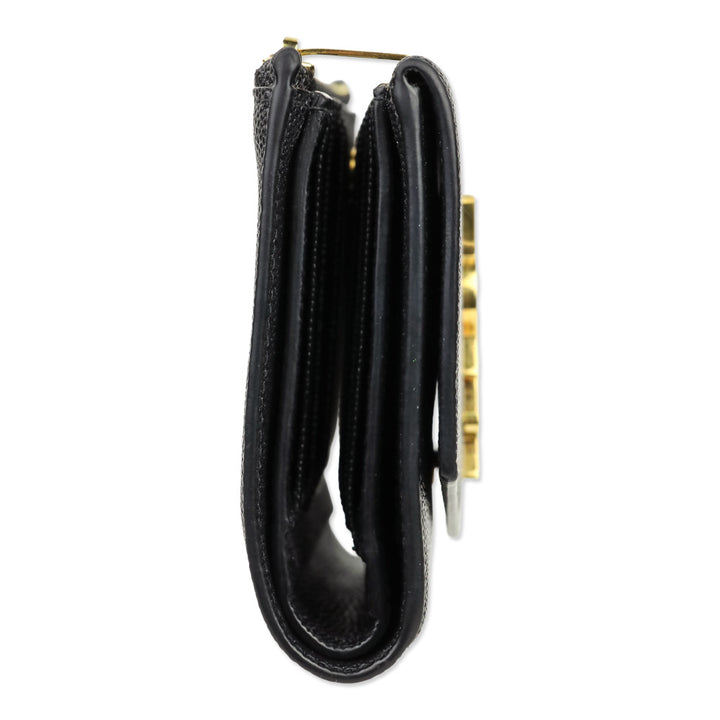 Saint Laurent Black Grain de Poudre Leather Uptown Compact Wallet