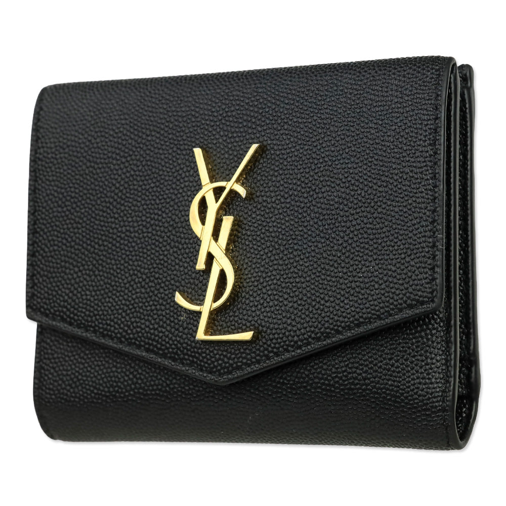 Saint Laurent Black Grain de Poudre Leather Uptown Compact Wallet