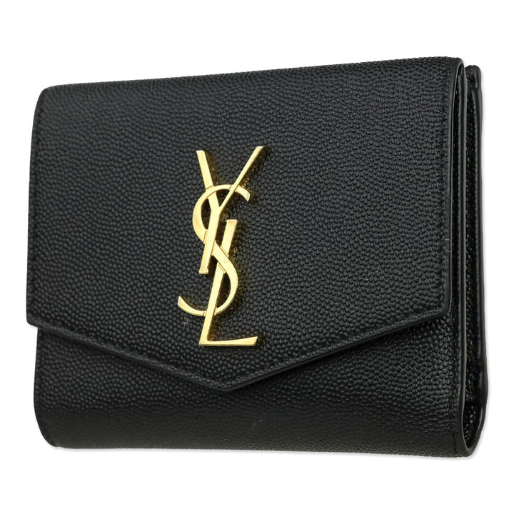 Saint Laurent Black Grain de Poudre Leather Uptown Compact Wallet