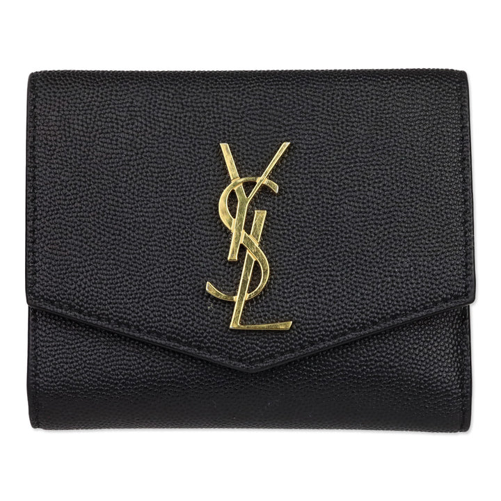 Saint Laurent Black Grain de Poudre Leather Uptown Compact Wallet