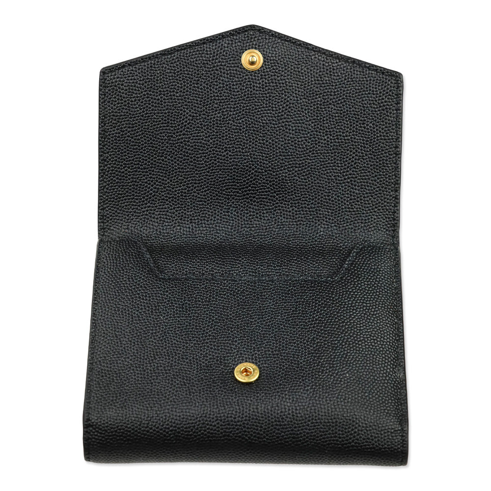 Saint Laurent Black Grain de Poudre Leather Uptown Compact Wallet